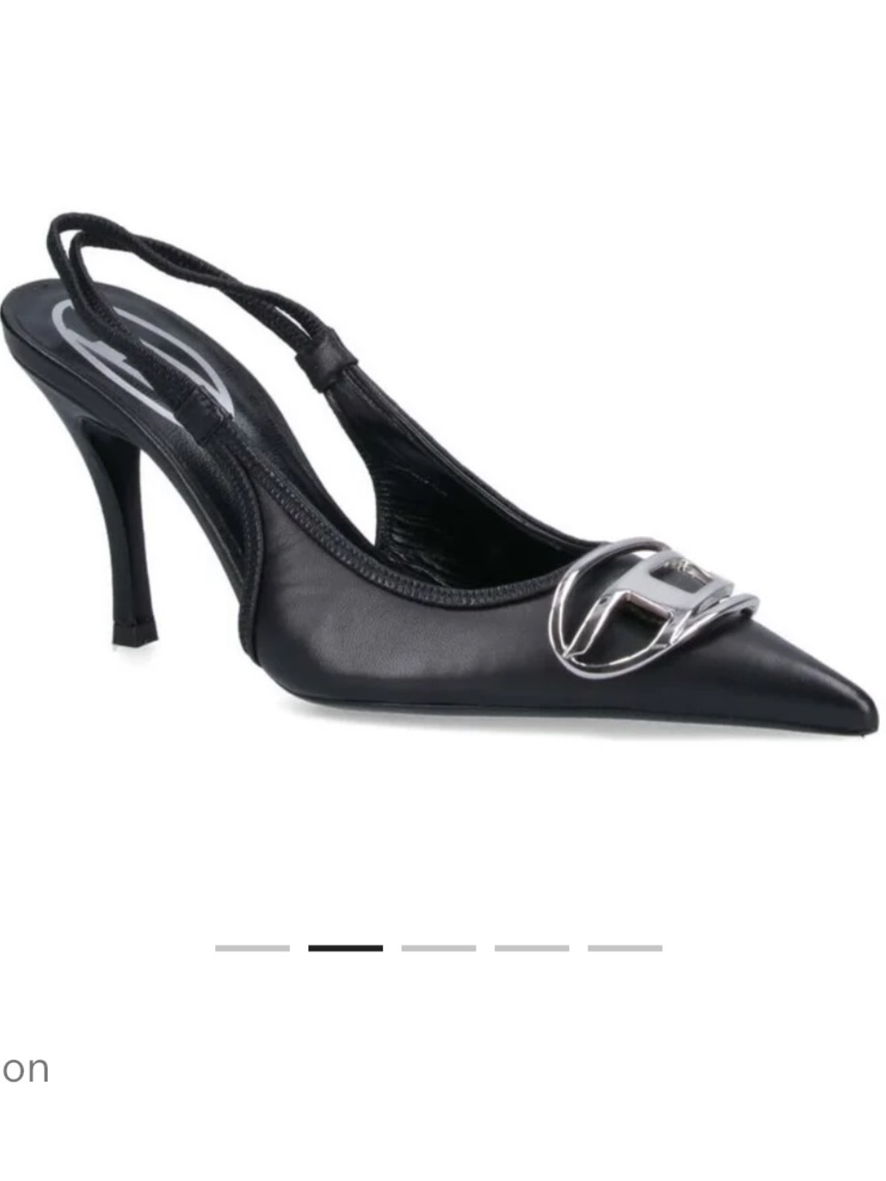 Diesel D-Venus Black Pointed Slingback Pumps with Silver Accent